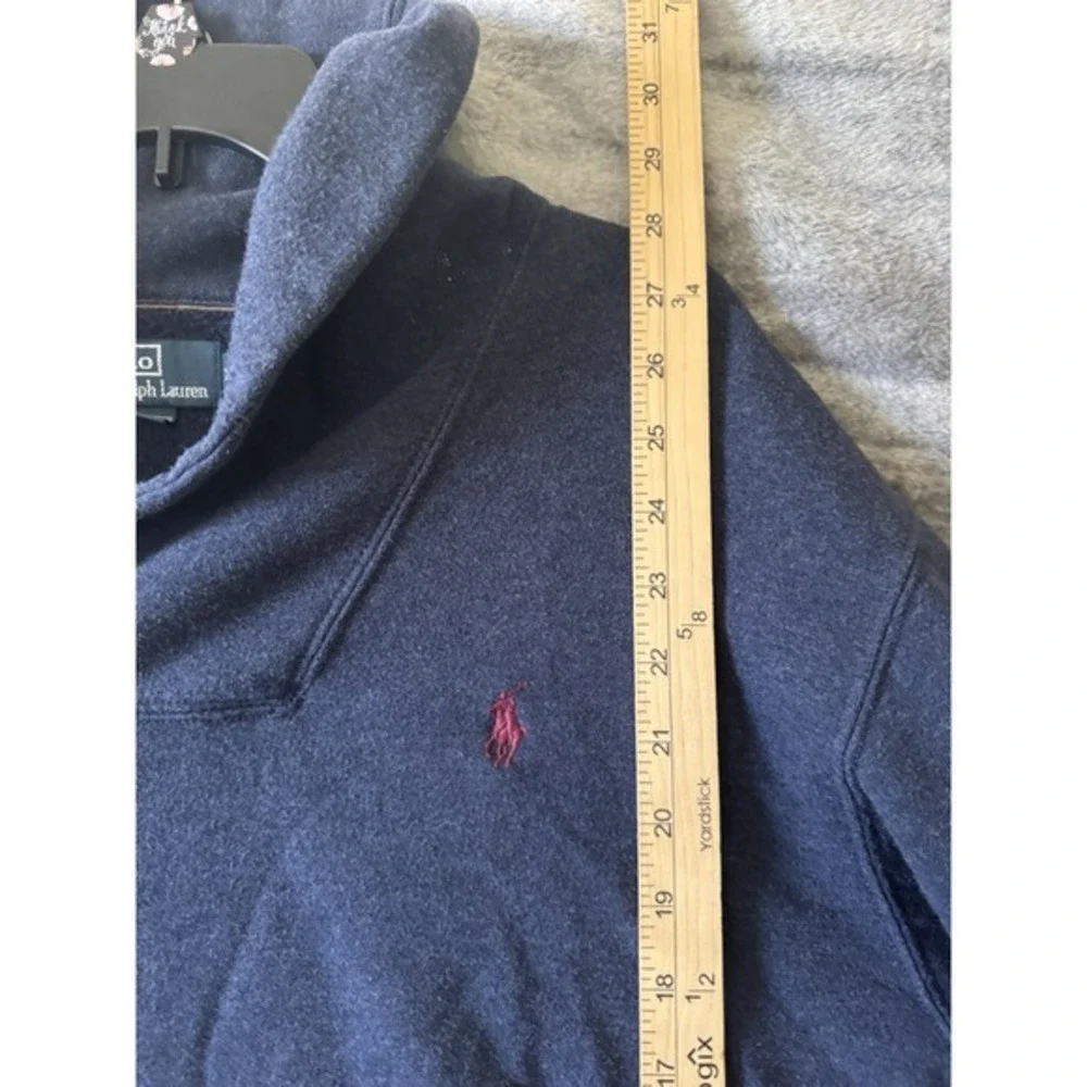 Polo by Ralph Lauren Navy Shawl Collar Pullover with Brown Elbow Patches